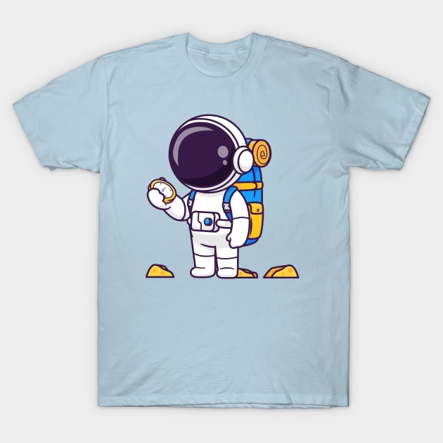 Cute Astronaut Backpacker With Compass Cartoon T-Shirt by Catalyst Labs